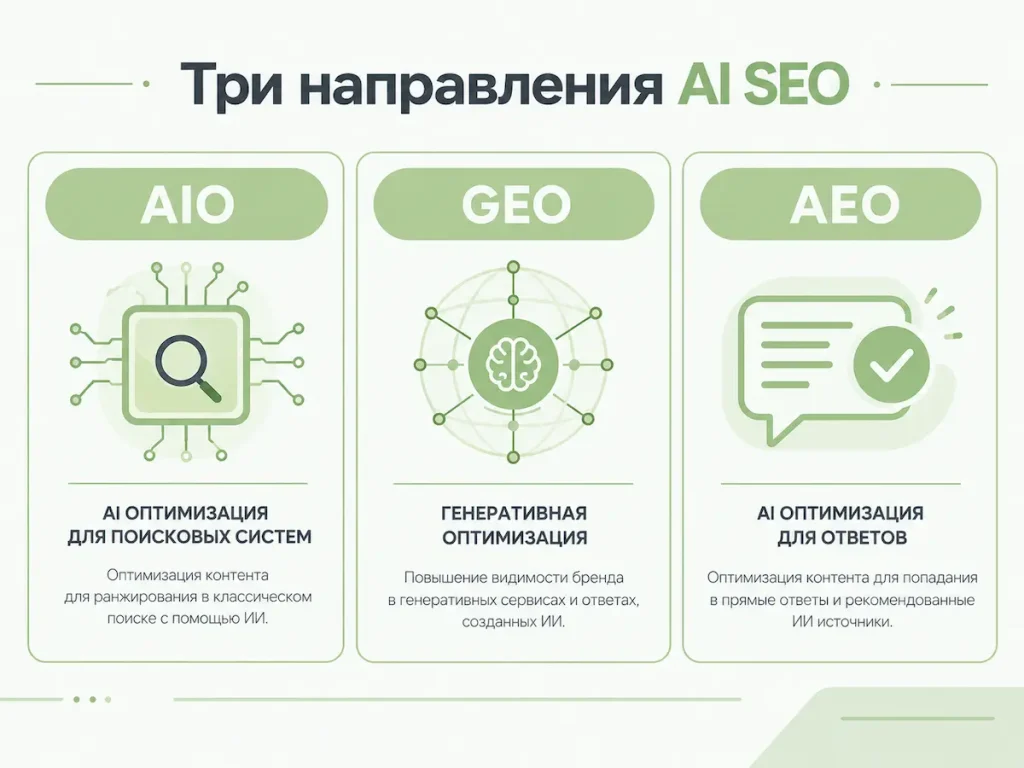 Схема направлений AIO, GEO и AEO для продвижения сайта-2